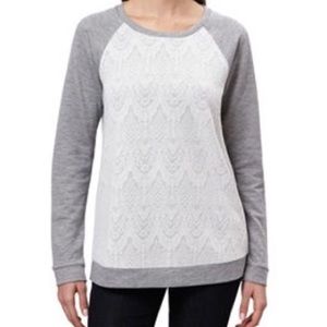 ADRIENNE VITTADINI Grey Crew Neck Sweatshirt Lace Inset Panel